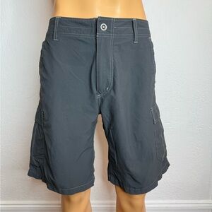 Kuhl Raptr Cargo Shorts Men's Size 34 Gray Hiking Trail Nylon Stretch 10” Inseam